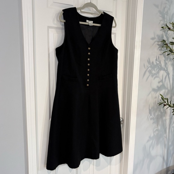 Orvis Black Fit & Flare V-Neck Button Up Sleeveless Wool Dress Jumper Sz 16 VTG - Picture 7 of 14